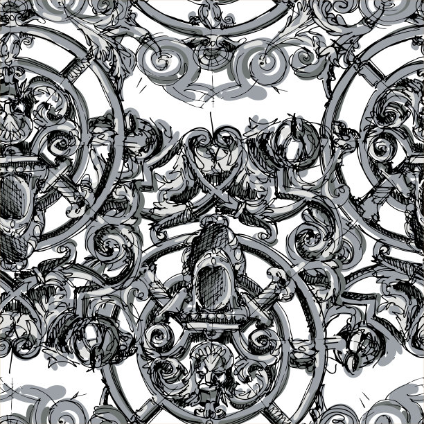 巴洛克风格的狮子头装饰——无缝图案图片下载