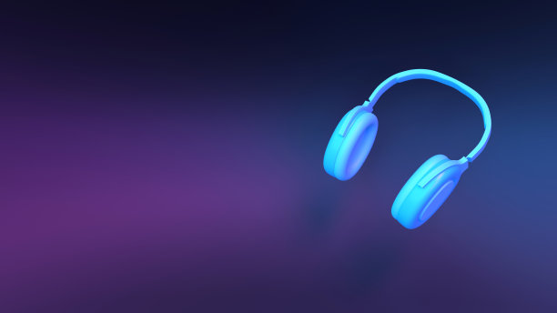 回到学校和生活方式的概念与无线耳机上蒸发波蓝色和紫色的背景图片下载