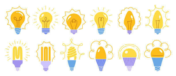 灯泡简单卡通集复古玻璃灯图片下载