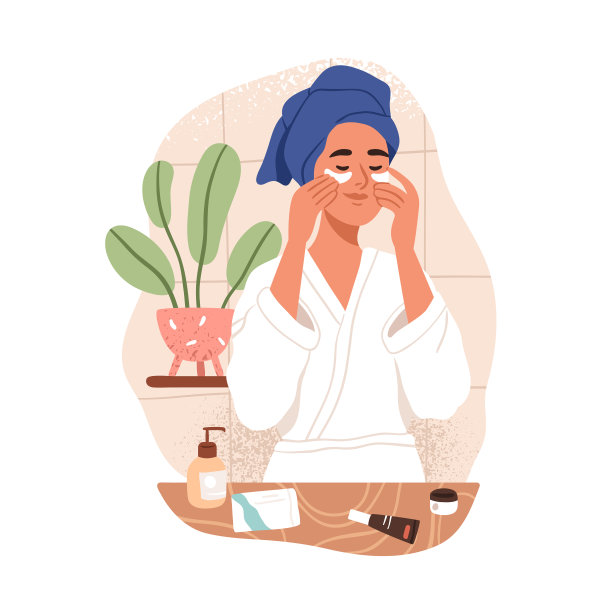 女性在眼部皮肤上敷胶原蛋白贴片图片下载