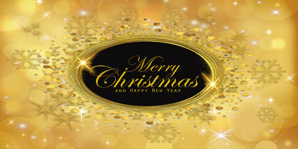 黄金和黑色假日背景。新年快乐文字和闪光框。图片下载