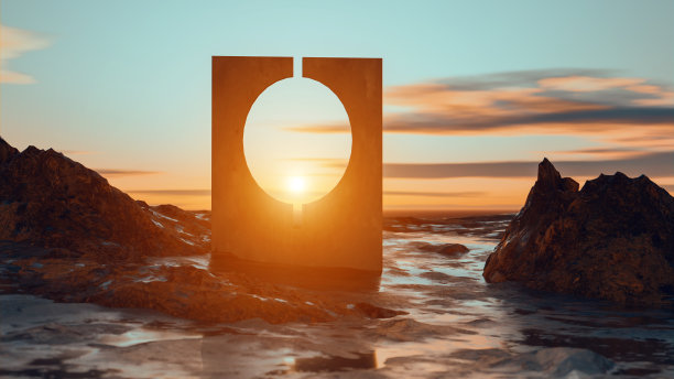 海岸上的日落，光线透过墙壁照进来图片下载