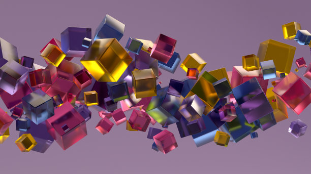 在彩色背景上的抽象飞行立方体块图片下载