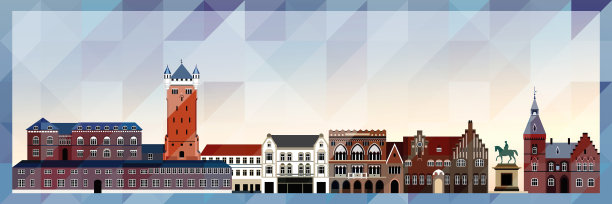 Esbjerg天际线彩色海报上美丽图片下载