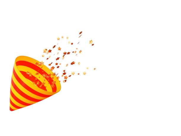 3D派对popper与飞行的金色星星在白色孤立的背景。假日节日设计贺卡，邀请或海报。庆典和派对。3D渲染插图图片下载