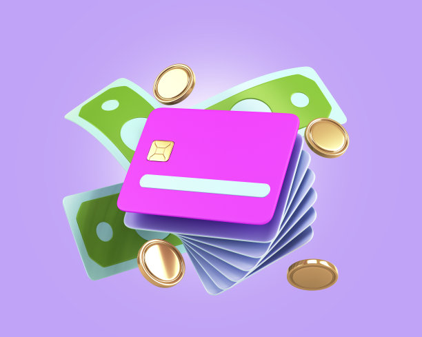 Сoncept的银行服务信用卡和飞行票据3d渲染插图在蓝色背景图片下载