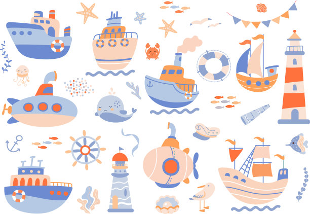 海洋冒险设置可爱的鲸鱼和有趣的螃蟹图片下载