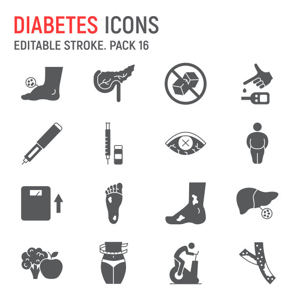 糖尿病疾病线图标设置图片下载