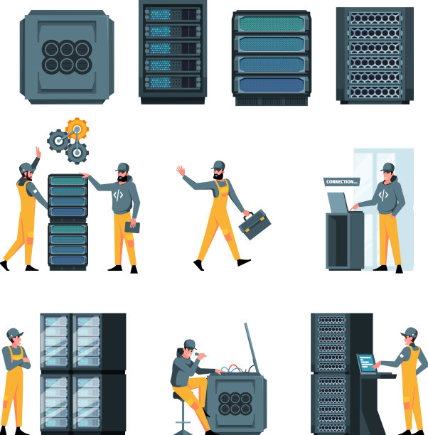 数据中心工人修复服务器网络图片下载