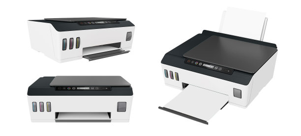 紧凑型激光打印机组在白色背景上隔离图片下载