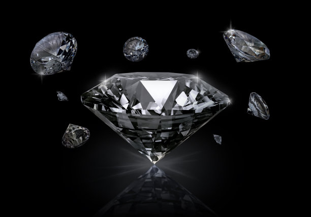 耀眼的钻石在黑色背景。三维渲染图片下载