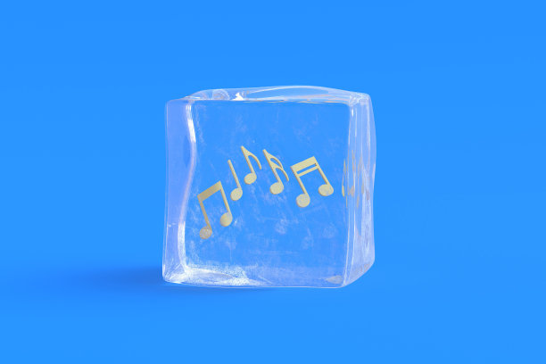 冰块中的音符。三维演示图片下载