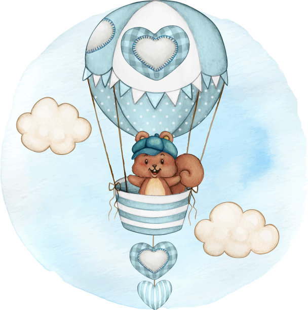 松鼠宝宝在热气球上洗澡图片下载