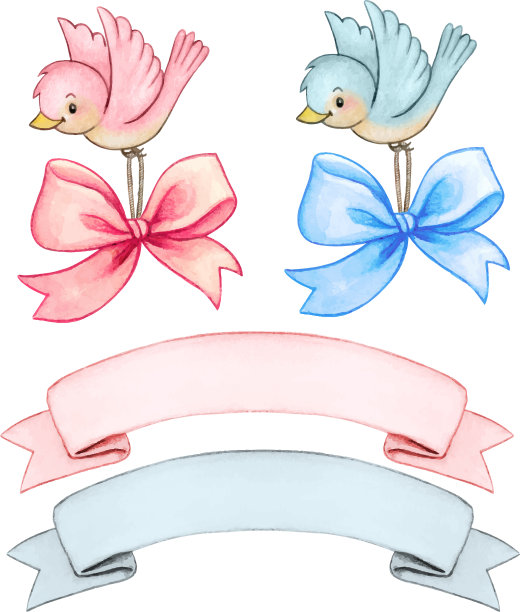 水彩婴儿鸟设置图片下载