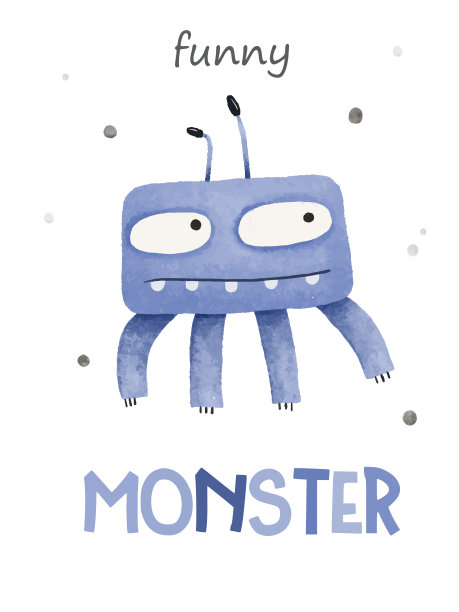 可爱幼稚的明信片，手绘插图，怪物图片下载