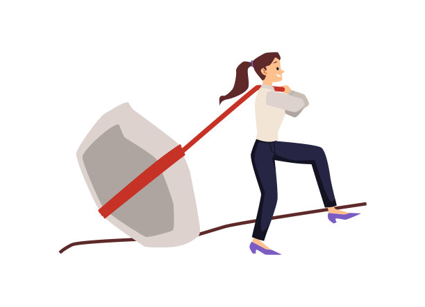 女商人努力地拉着沉重的石头图片下载