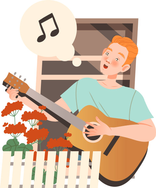 红发男人在窗边弹吉他图片下载