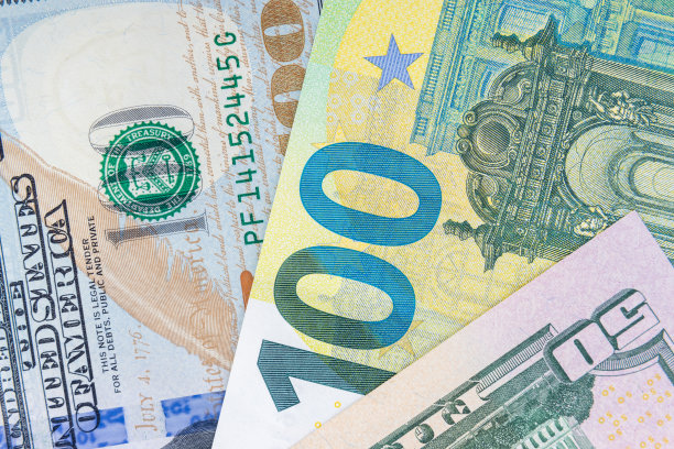 欧元和美元钞票特写图片下载