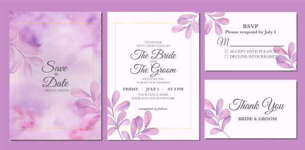 手工绘制的唯美的叶子水彩作为婚礼请柬。图片下载