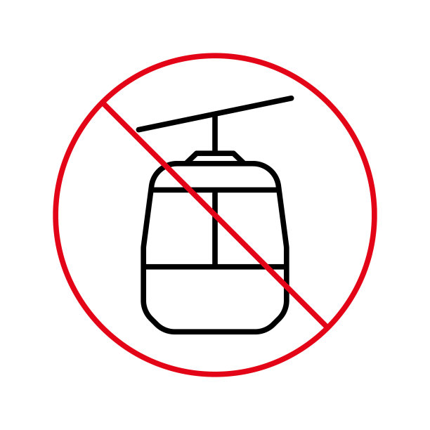 禁止缆车黑线图标。山冈多拉禁线象形。限制索道红停圈标志。没有冬季缆车标志。缆索禁止。孤立的矢量图图片下载