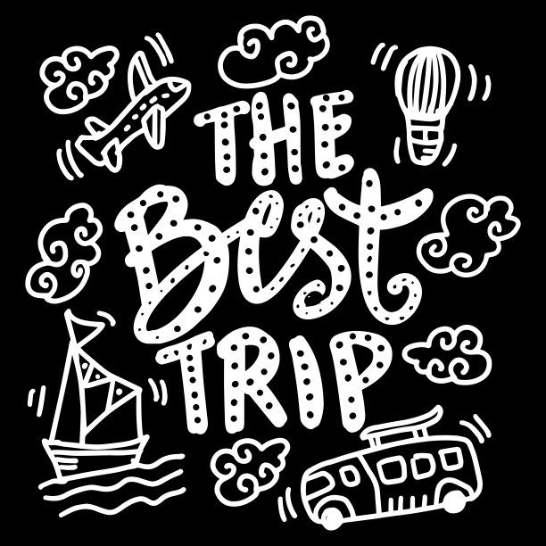 最好的旅行手绘和涂鸦元素。旅游名言励志排版图片下载