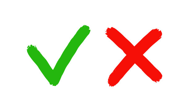 垃圾手绘勾勾和十字标记。刷绘制的符号OK, YES和NO, X勾选V和叉X复选框。真图标和假图标。矢量插图孤立在白色背景上图片下载