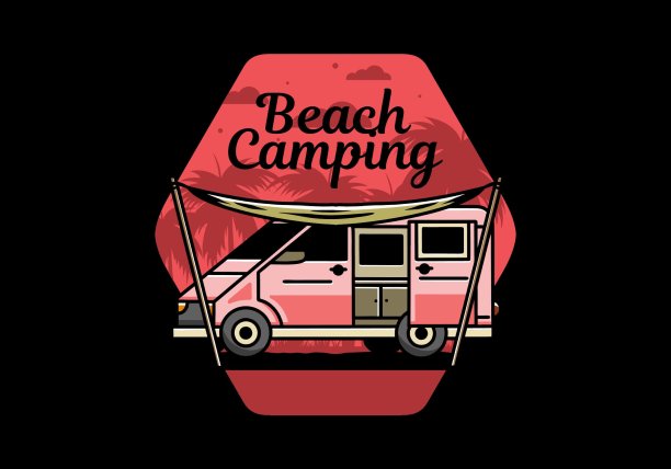 面包车露营车和flysheet插图设计图片下载