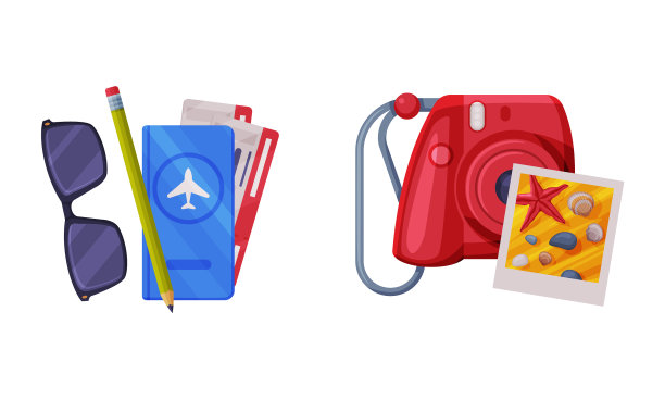 登机带墨镜和相机图片下载