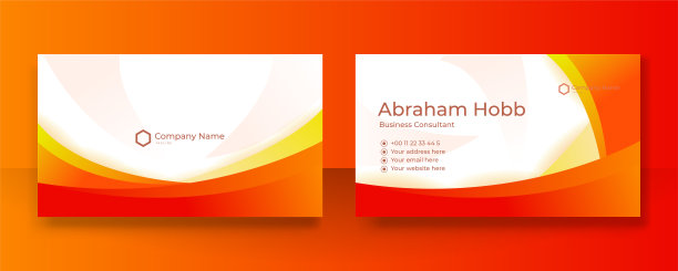 现代创意和干净的彩色橙色名片设计模板。奢华优雅的名片设计背景与时尚简约抽象的几何时尚波浪线。矢量图图片下载