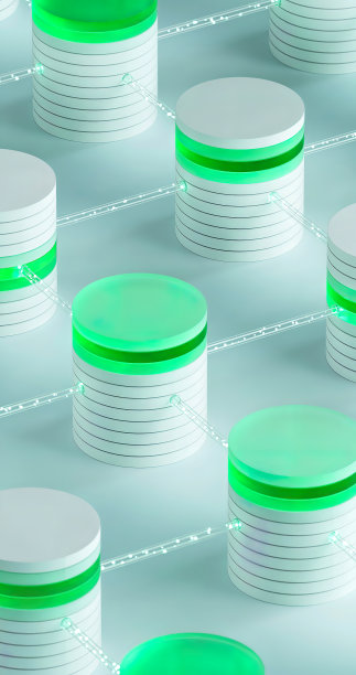 服务器房间的3D模型区块链，堆叠的单位是绿白颜色图片下载