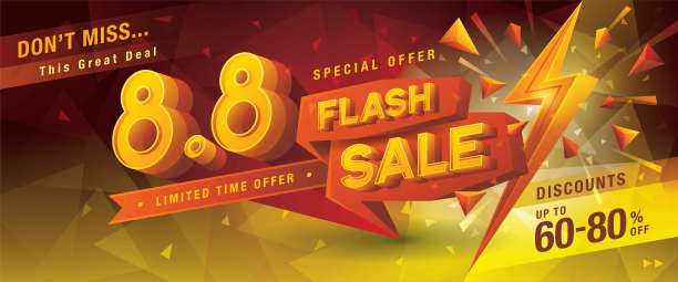 8.8购物日闪购横幅模板设计特惠折扣。图片下载