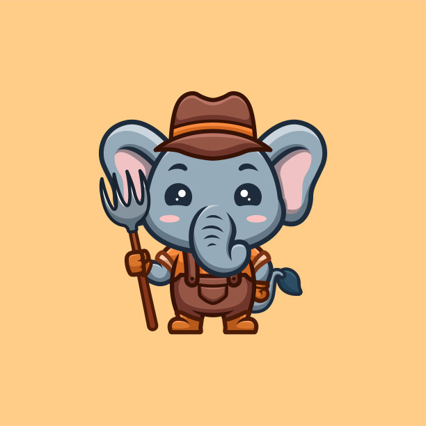 大象农民可爱创意卡哇伊卡通吉祥物标志图片下载