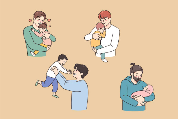 一组快乐的父亲和孩子们一起玩耍图片下载