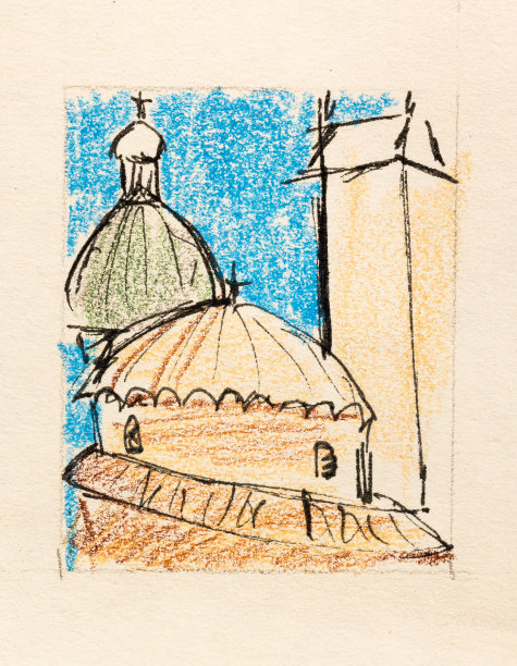 意大利帕多瓦市大教堂草图手绘图片下载