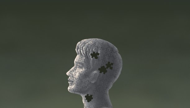 脑、心、心理和心理健康的概念观念艺术。超现实的拼图头像画。艺术品。图片下载