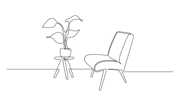 扶手椅、桌子连续单线绘制图片下载