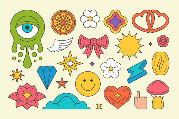 设置彩色的groovy流行艺术元素图形图片下载