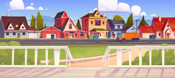 郊区，从露台可以看到村舍图片下载