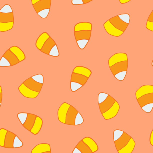 糖果玉米无缝图案。背景手绘在涂鸦风格。万圣节的节日装饰。图片下载