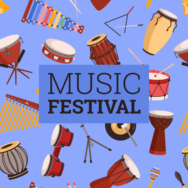 音乐节广告传单配有乐器无缝图案，平面矢量插图。图片下载