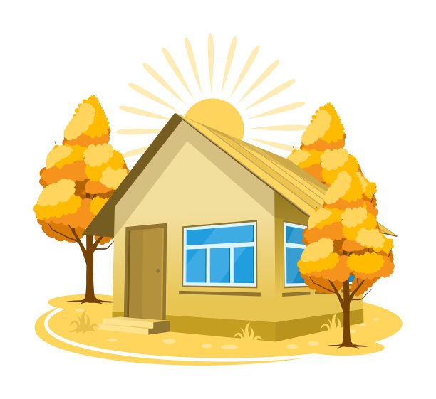 树木环绕的秋季景观屋图片下载