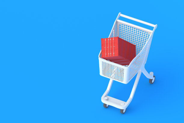 金属货运集装箱在市场推车。副本的空间。三维渲染图片下载