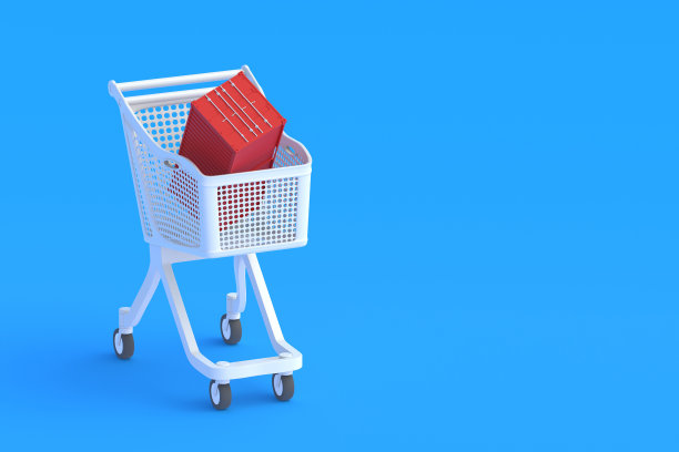 金属货运集装箱在市场推车。副本的空间。三维渲染图片下载