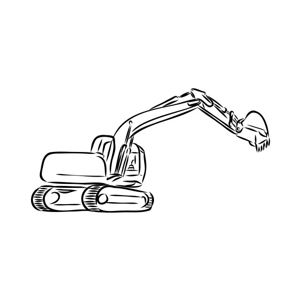 工地挖掘机手工绘制图片下载