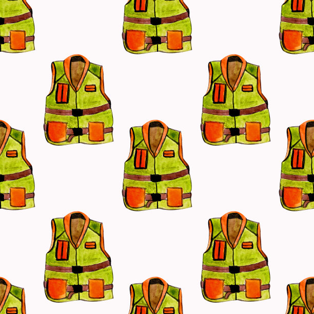 有衣领口袋的无缝图案橙色救生衣图片下载