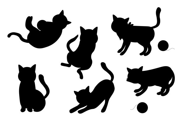 一组黑猫的轮廓孤立在白色图片下载