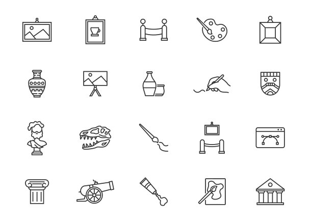 博物馆线图标集建筑符号图片下载