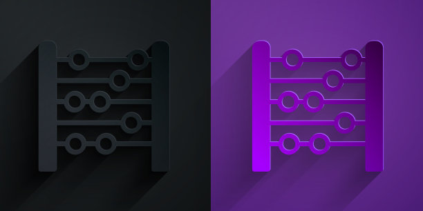 剪纸算盘图标孤立在黑色上紫色上图片下载