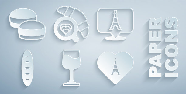 酒杯设置埃菲尔铁塔法式法棍图片下载