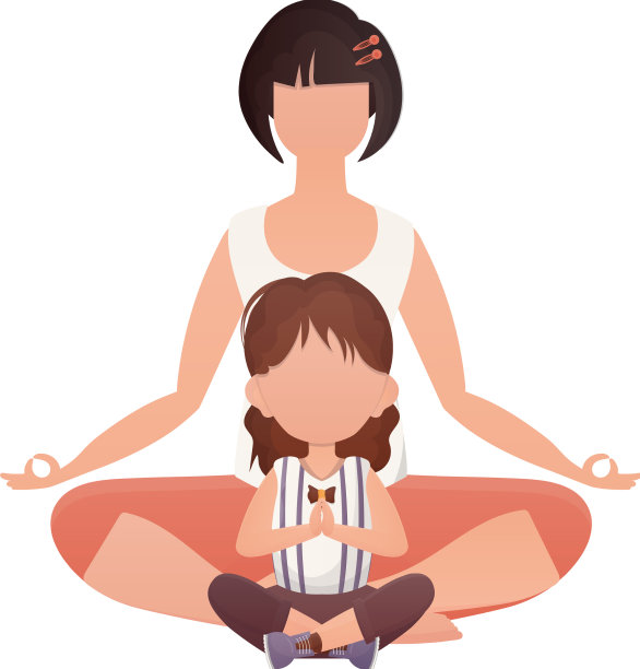 妈妈和女儿在莲花位冥想图片下载